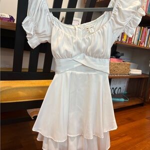 Miami White Gathered Bodice Dress